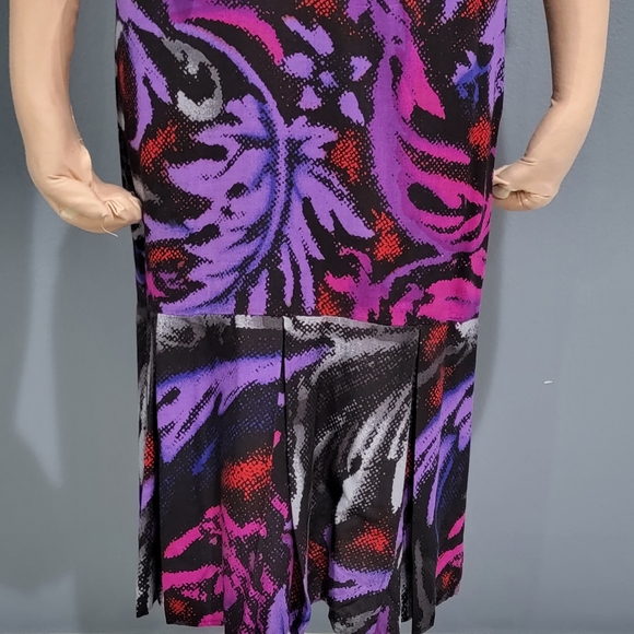 Vintage 80s PEA PATCH NY Purple Pink Sheath Pleated Hem Midi Dress XS/S - Picture 4 of 7